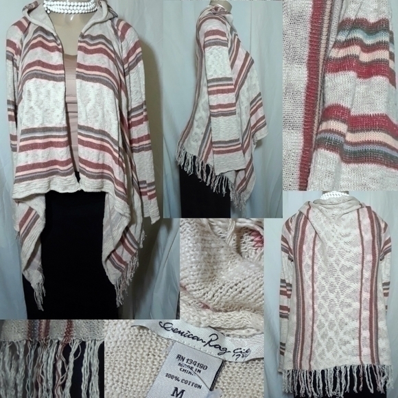 American Rag Cie Striped Fringed Cardigan - Picture 1 of 6